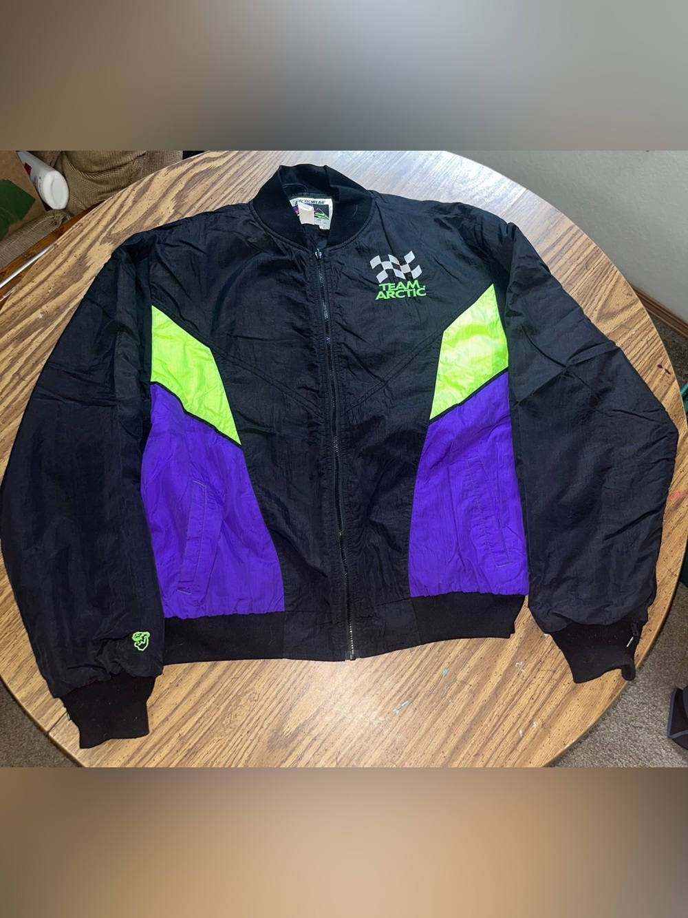 Men's Articwear Black Jacket with Neon Green & Purple Panels